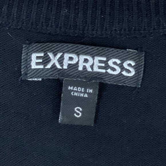 Express Long Sleeve Sweater Dress Attached Beaded Necklace Black Size Small - Picture 4 of 9